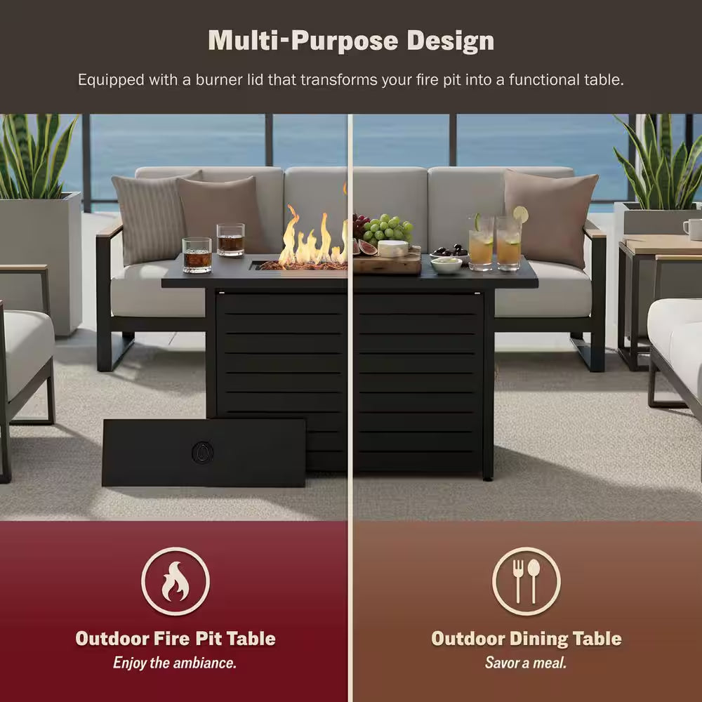 Ore 42 In. Propane Gas Outdoor Patio Fire Pit Table with Powder-Coated Steel Frame in Black