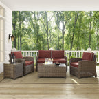 Bradenton 5-Piece Outdoor Loveseat Patio Furniture Set, Wicker Conversation Sets for Porch, Brown with Sangria Cushions
