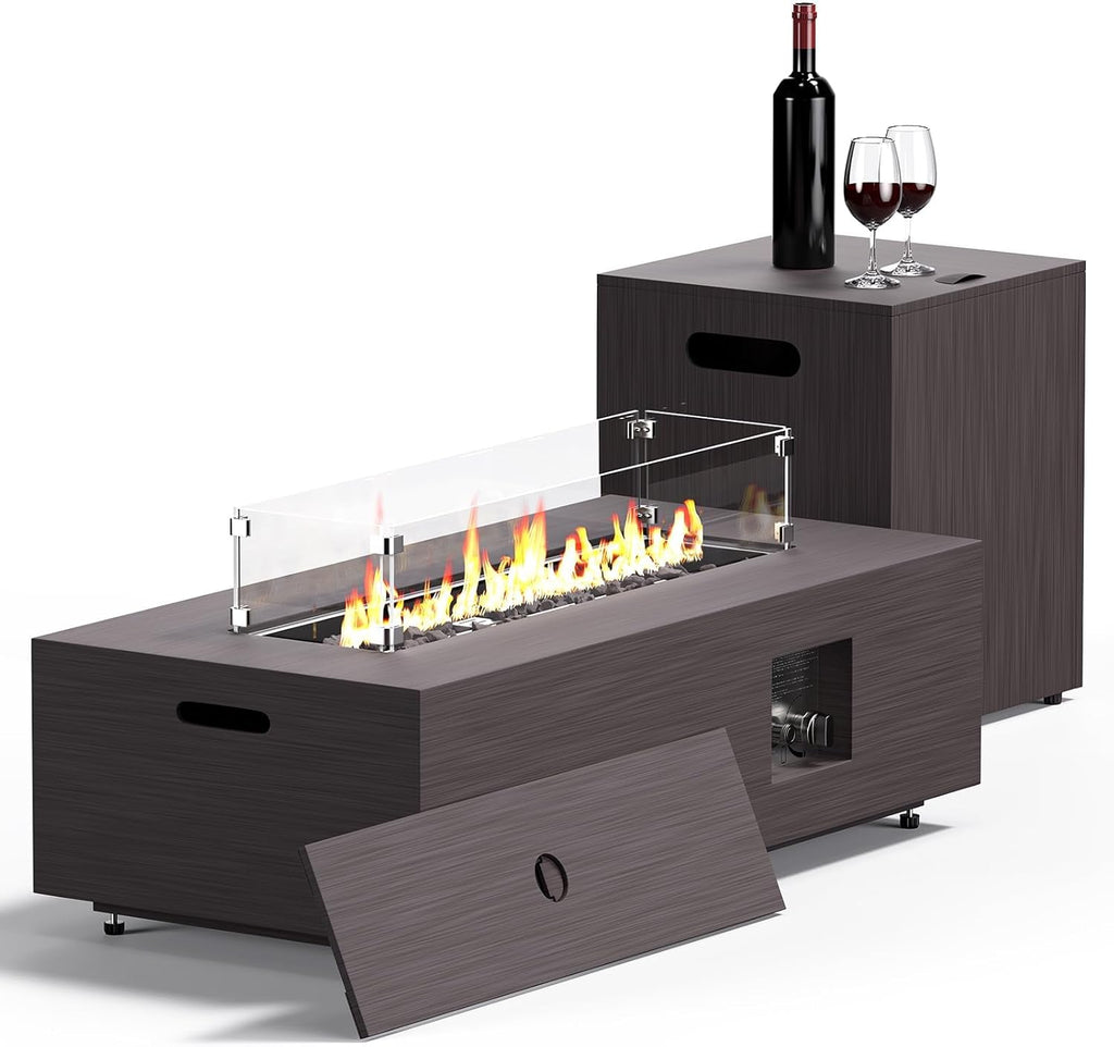 Fire Pit Table 42In Propane Fire Pit 50,000 BTU Rectangular Gas Fire Pits with Wind Guard Propane Tank Cover Table Lava Rocks for Outdoor outside Patio