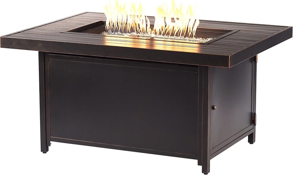 Rectangular 48 In. X 36 In. Aluminum Propane Fire Pit Table, Glass Beads, Two Covers, Lid, 57,000 Btus in Copper Finish Black