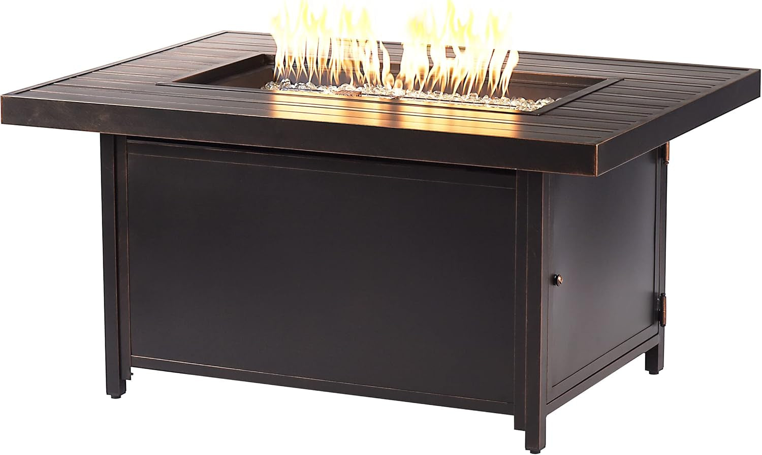 Rectangular 48 In. X 36 In. Aluminum Propane Fire Pit Table, Glass Beads, Two Covers, Lid, 57,000 Btus in Copper Finish Black