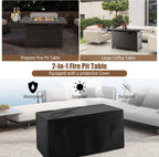 Patio Propane Fire Pit Table, 52 Inch Wicker Gas Fire Pit with Wind Guard & Extended Shelf, 50,000 BTU Heat Output, Rectangular Fire Table with Blue Fire Stone & Waterproof Cover (Brown)