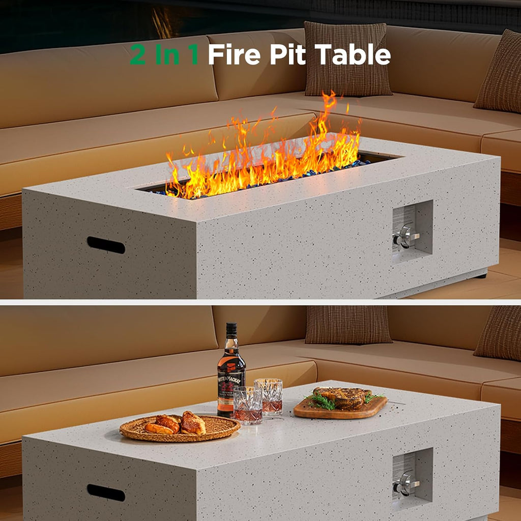 43Inch Propane Fire Pit, 50000 BTU Outdoor Gas Fire Pit Table with CSA Certification, Glass Rocks, Rectangular Heater for Patio, Backyard, Deck, Balcony, with Waterproof Cover & Adjustable Legs