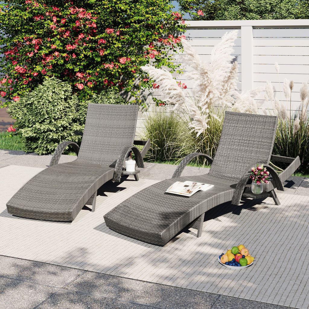 Outdoor Wicker Chaise Lounge Chairs Set of 2