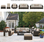 Signature Design by Ashley Coastline Bay Casual Weather Resistant Outdoor Loveseat with Cushion and 2 Throw Pillows, Nuvella Weather Resistant Fabric, Beige & Dark Brown