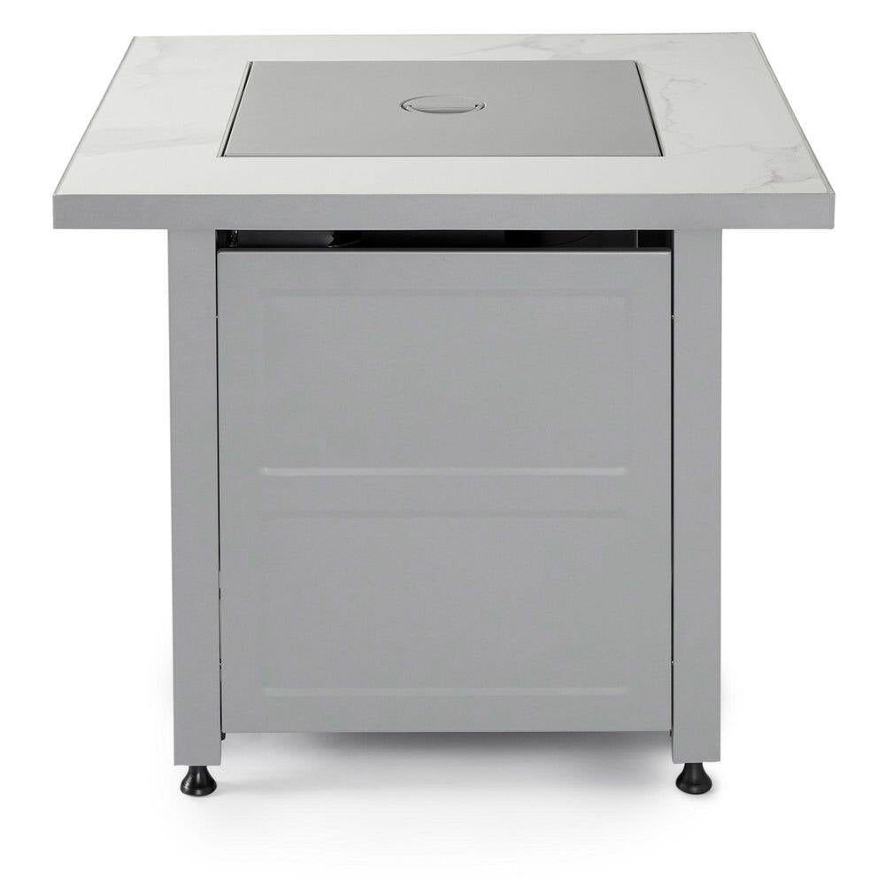 30 In. Gas Fire Pit Table with Cover, Black Glass