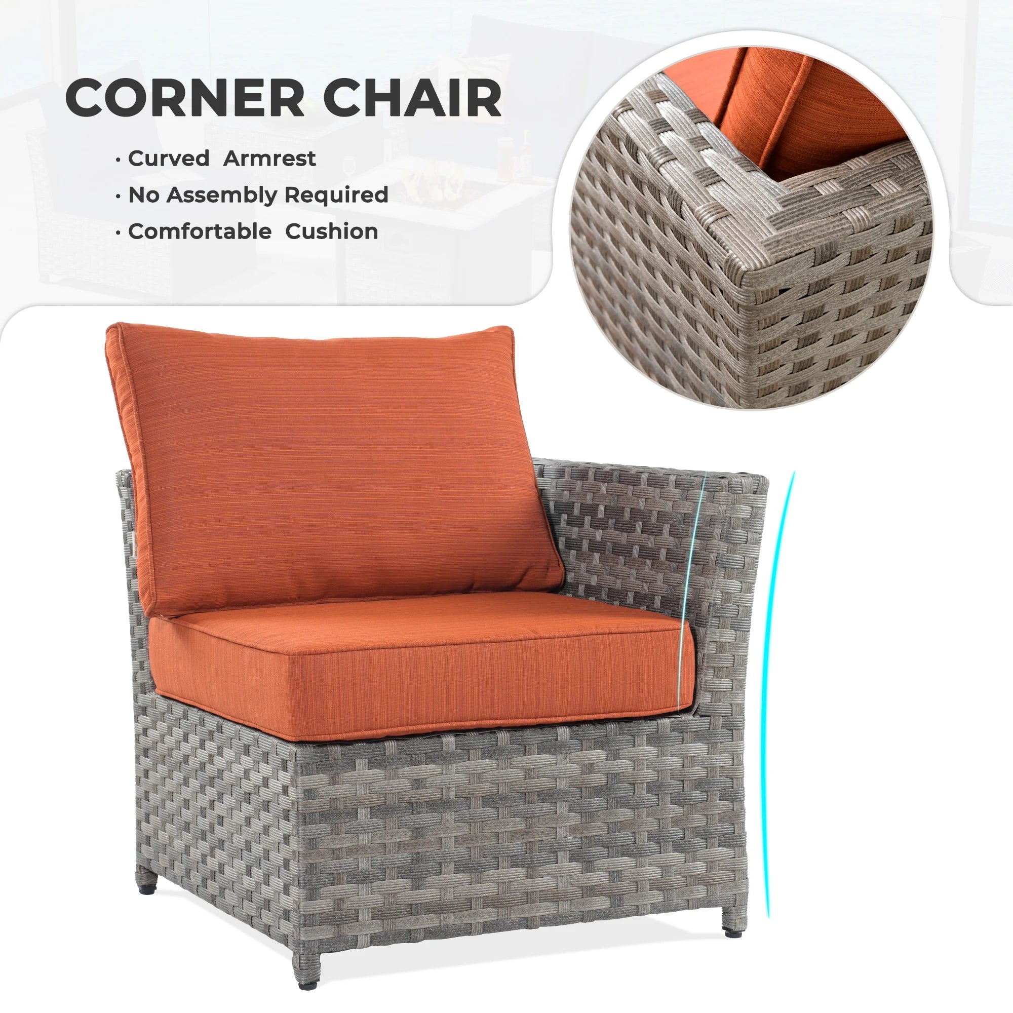 16 Pieces Outdoor Furniture All-Weather Patio Conversation Set Wicker Sectional Sofa with Gas Fire Pit Swivel Rocking Chair,Orange Cushion