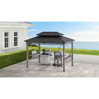 8 Ft. X 12 Ft. Matte Black Aspen Cedar Framed Grill Gazebo with Exclusive AC Power Port for Backyard