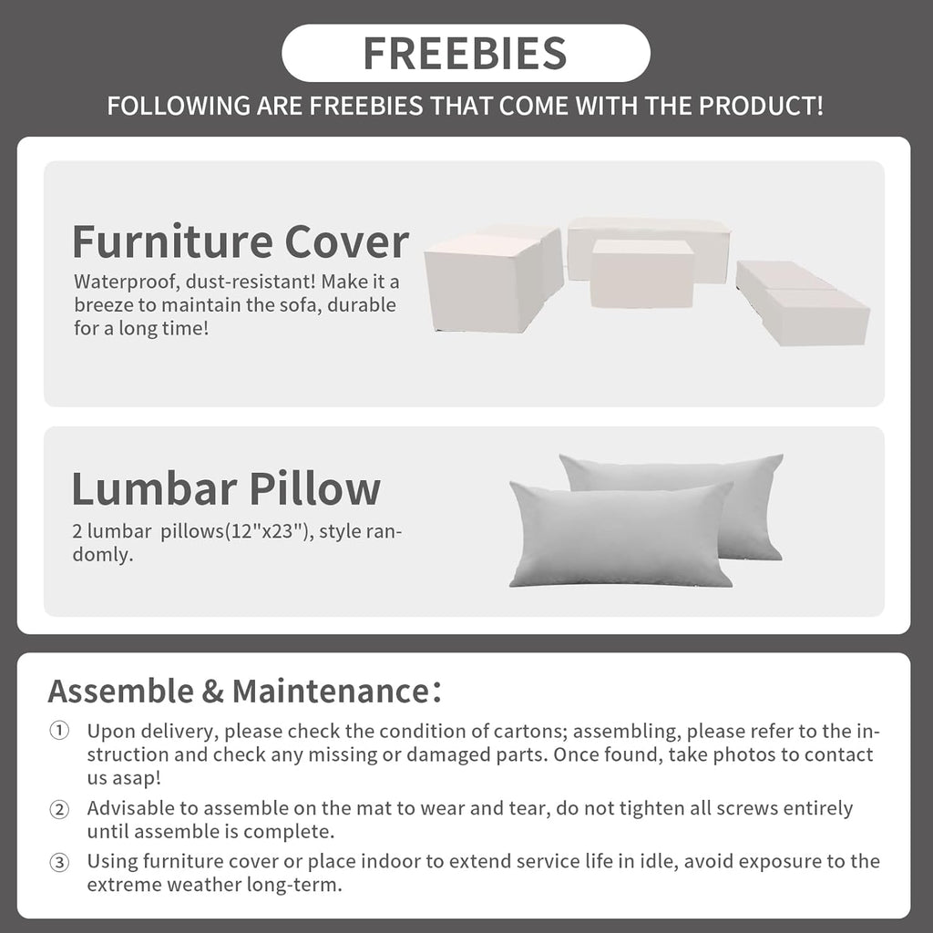 Patio Furniture Set 45 in Outdoor Fire Pits 7 Pieces Outdoor Patio Furniture 60000 BTU Outdoor Propane Fire Pit Table Patio Sofa Outdoor Chairs Anti-Slip Cushions Waterproof Covers, Light Grey