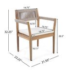 Braided Acacia Wood Outdoor Dining Chairs Set of 2 – Teak Look with Beige Rope & Cream Cushions