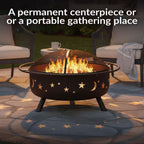 Cosmic 42 In. X 23 In. Large round Steel Wood Burning Fire Pit with Spark Screen
