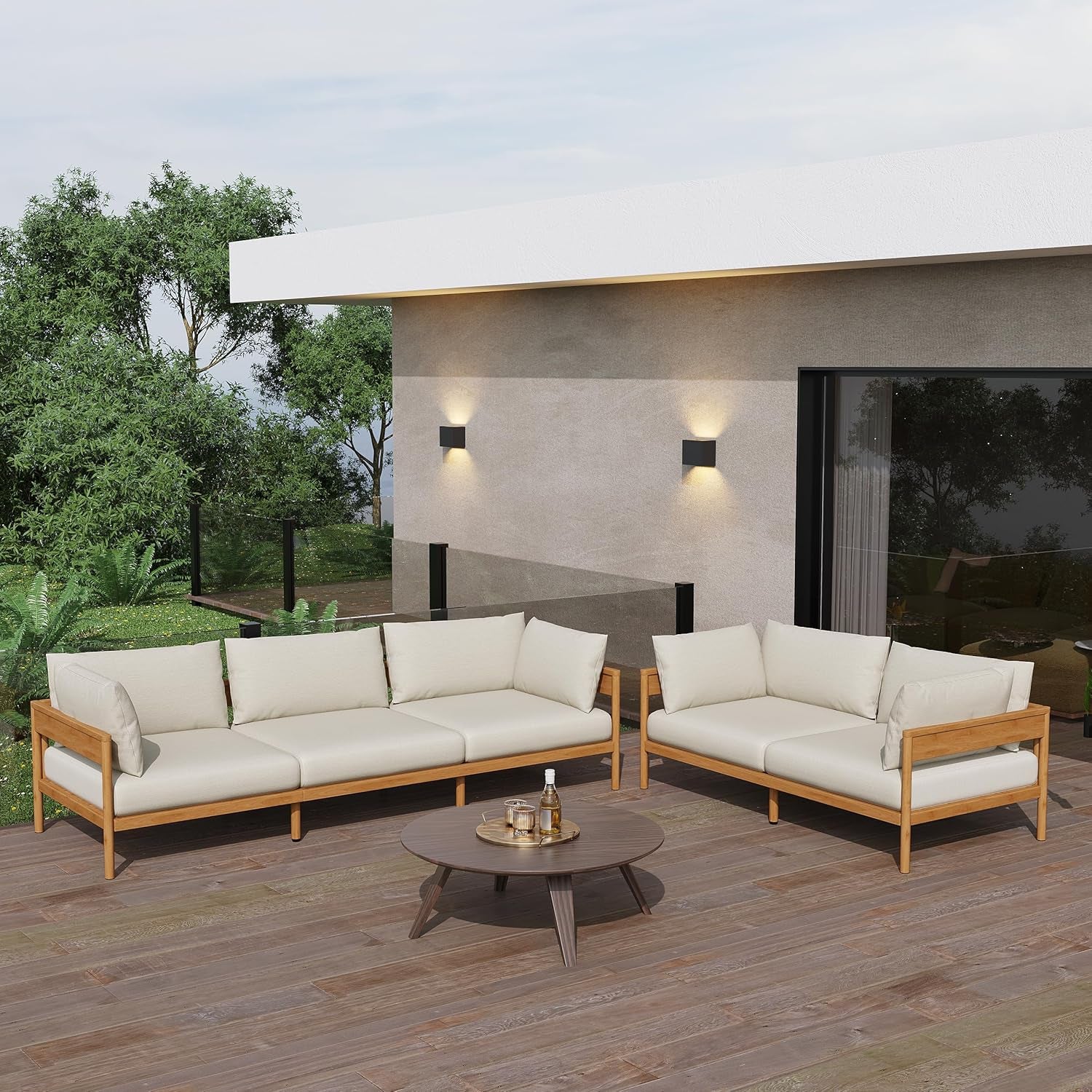 Modern Outdoor Patio Furniture Set, All-Weather Aluminium Conversation Sectional Sofa with Thick Cushions for Backyard, Garden, Porch, Couch, Beige