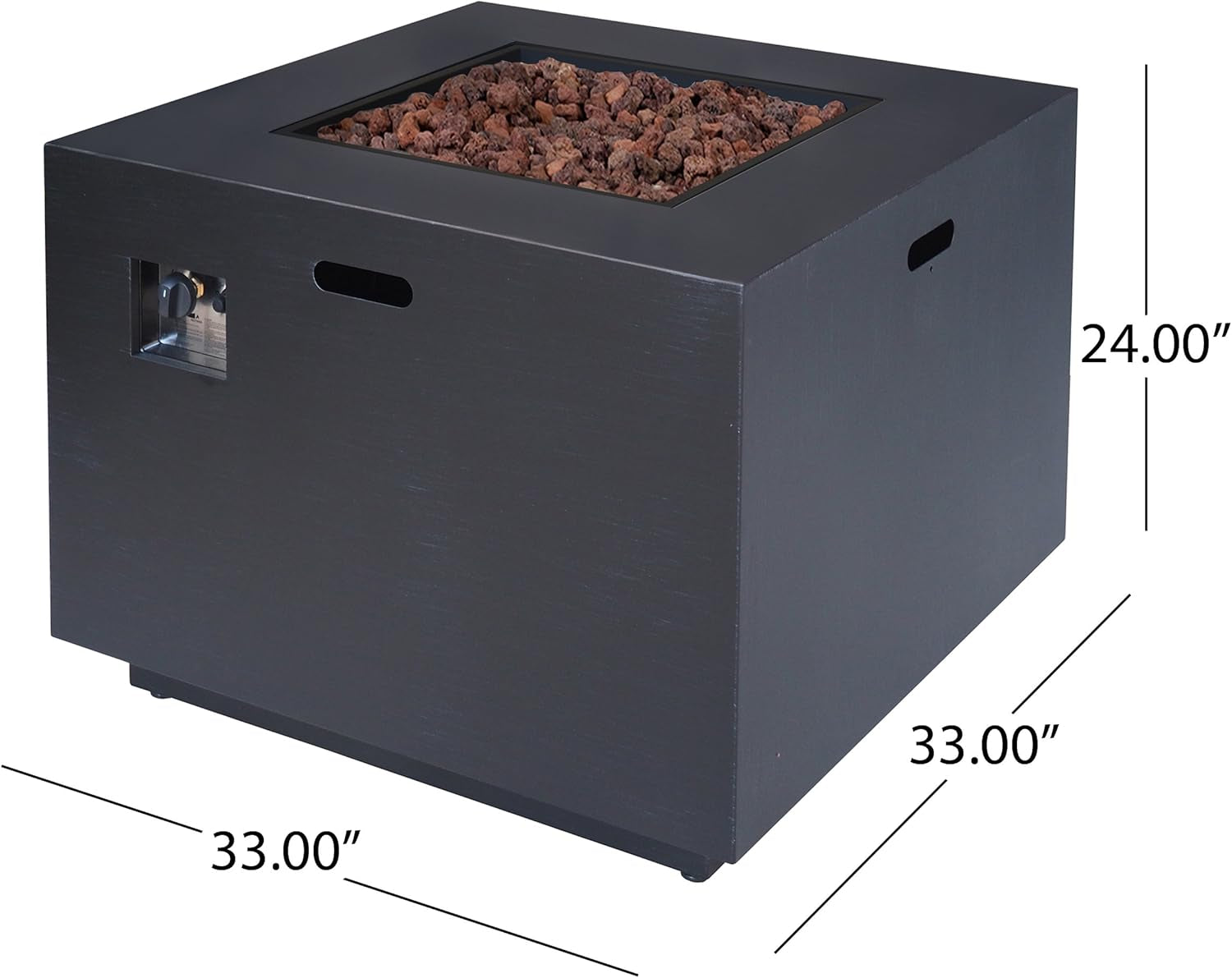 Wellington Outdoor Iron 33" Square Fire Pit - 50,000 BTU, Dark Grey