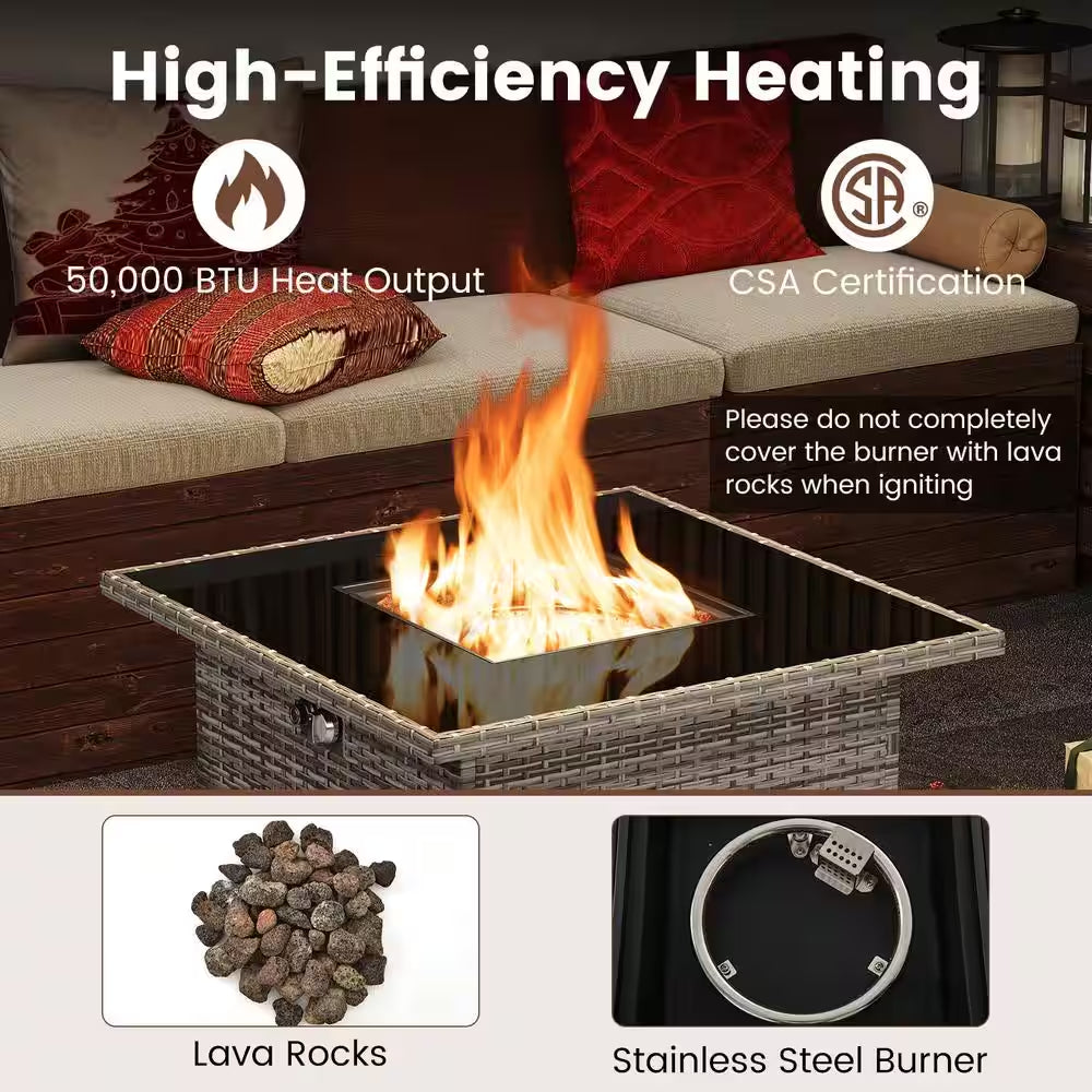 32.5 In. 5,000 BTU Propane Fire Pit Table with Tempered Glass Top, Gray