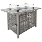43 In. Propane Gas Fire Pit Table, 60000 BTU Rectangular Open Weave Wicker Fire Pit with Glass Wind Guard in Gray