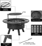 36 Inch Outdoor Fire Pit with Grill,Wood Burning Fire Pits for outside with Lid & Fire Poker,Metal 3-In-1 Firepit Table with Cooking Grate,Outdoor Firepit for Yard,Bonfire,Patio(Charcoal)