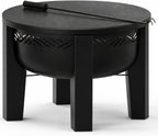 Fire Chief Wood Burning Fire Pit with Tabletop Lid – Modern Outdoor Metal Fire Pit for Patio & Backyard – Premium Heavy Duty Fire Pit Bowl with Multi-Use Side Table (Decorative Bowl)