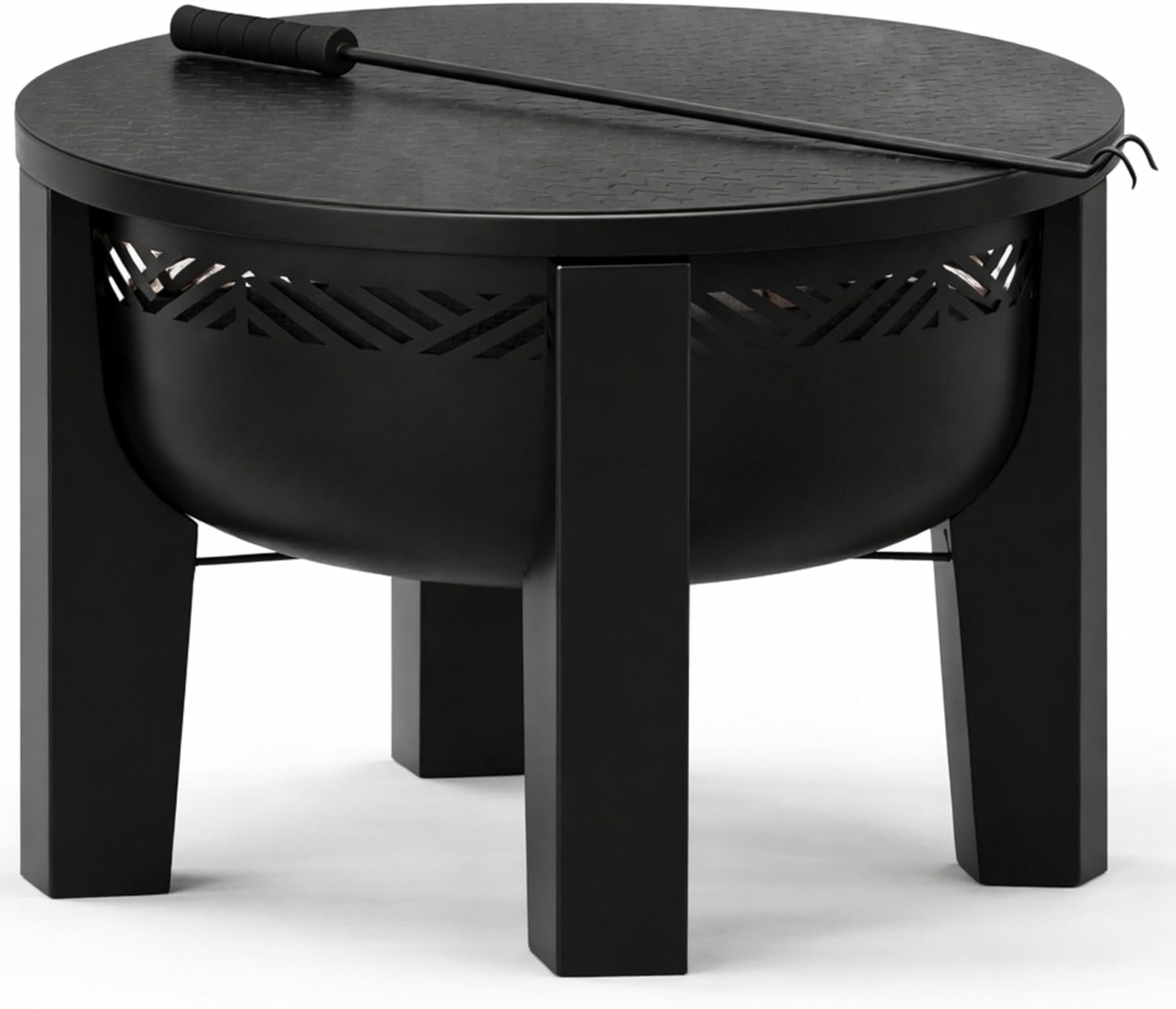 Fire Chief Wood Burning Fire Pit with Tabletop Lid – Modern Outdoor Metal Fire Pit for Patio & Backyard – Premium Heavy Duty Fire Pit Bowl with Multi-Use Side Table (Decorative Bowl)