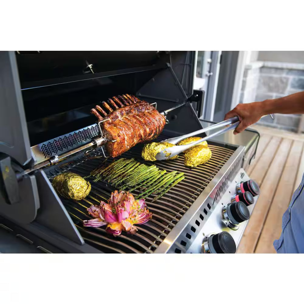 Prestige 500 4-Burner Propane Gas Grill in Stainless Steel with Infrared Side and Rear Burners and Rotisserie Kit