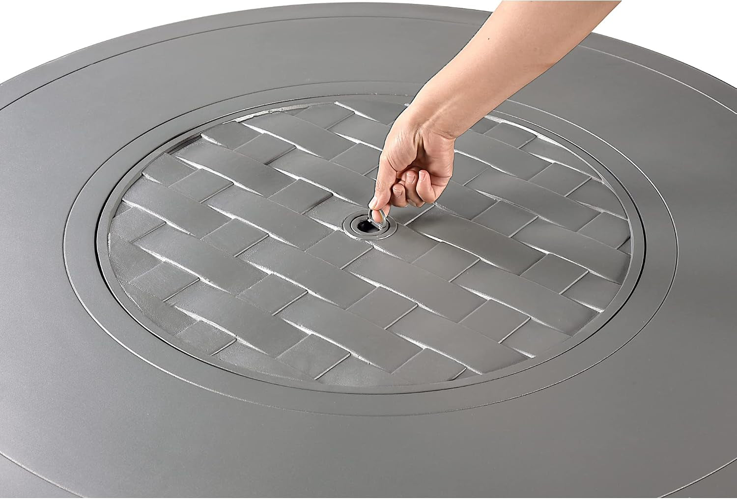round 44 In. X 44 In. Aluminum Propane Fire Pit Table with Glass Beads, Two Covers, Lid, 57,000 Btus in Grey Finish