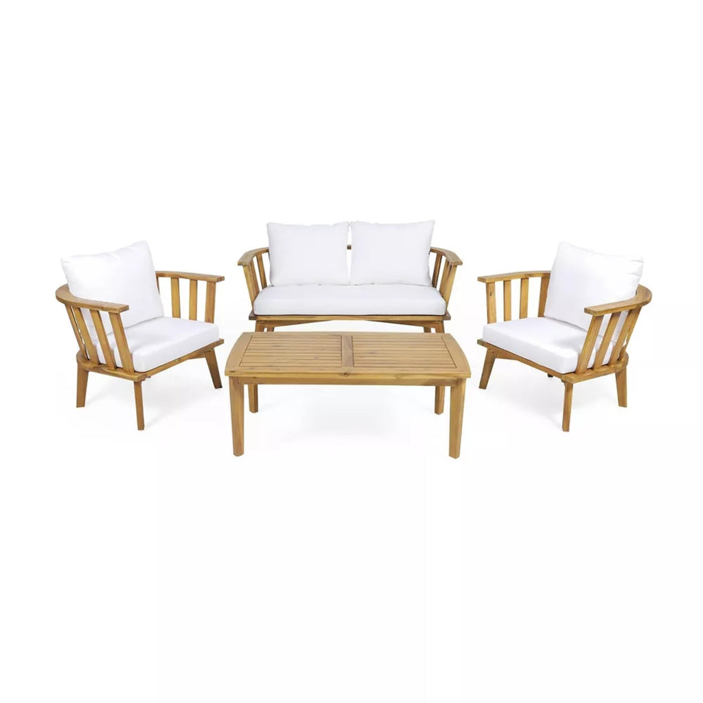 4-Piece Acacia Wood Patio Furniture Set with Cushions