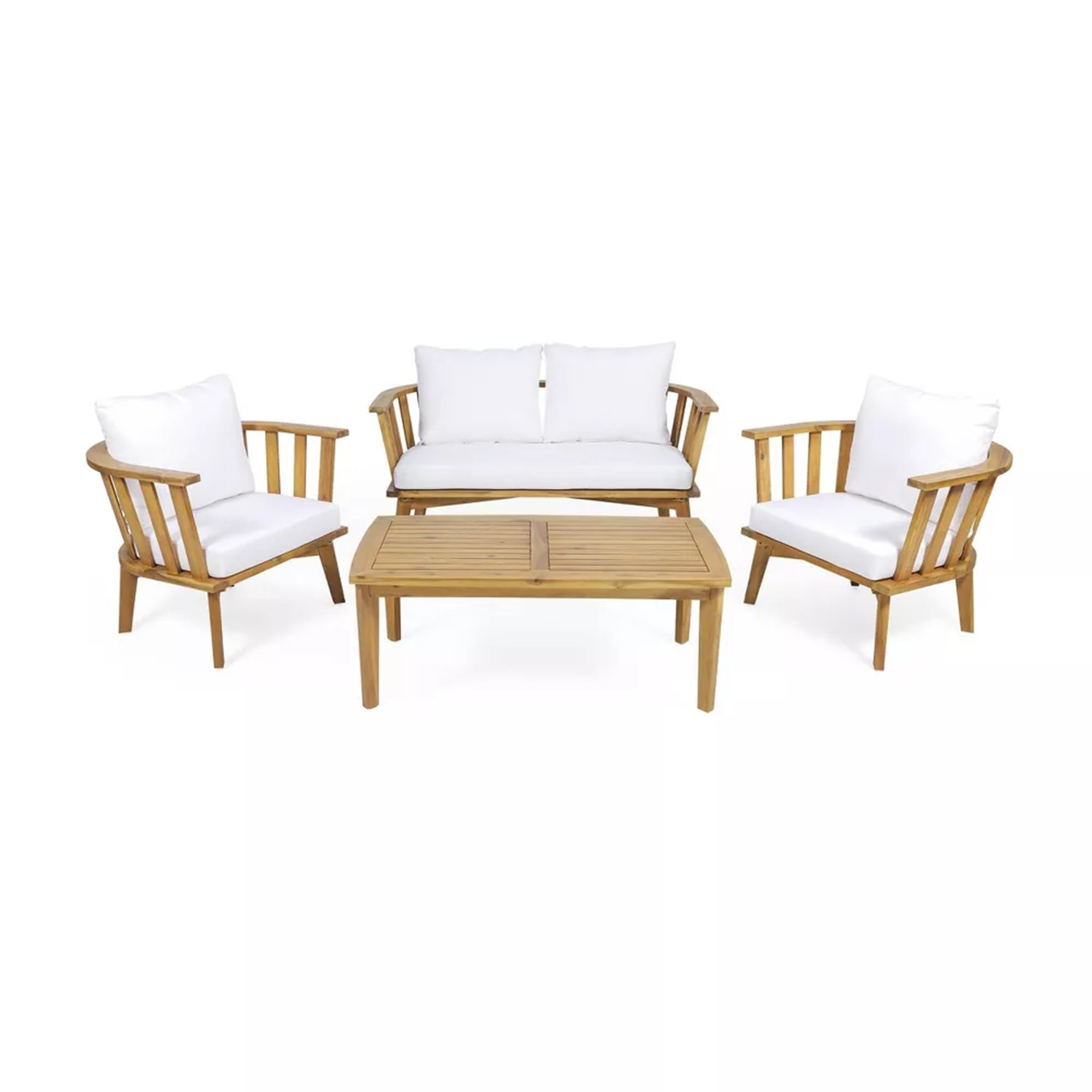 4-Piece Acacia Wood Patio Furniture Set with Cushions