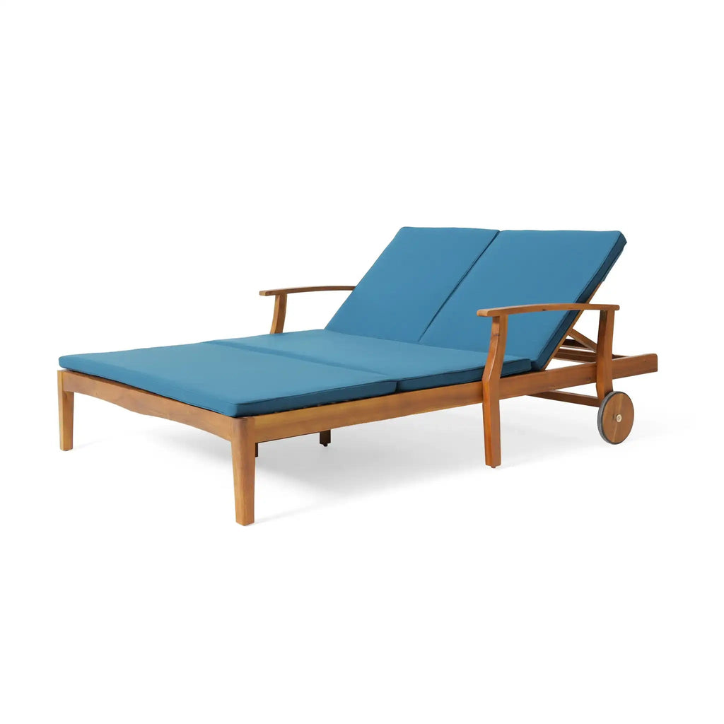 Outdoor Adjustable Double Chaise Lounge with Water Resistant Cushions