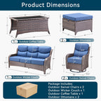 Luxury High Back Outdoor Furniture with 6-Inch Thick Cushions, Patio Furniture Set with Swivel Chairs, 6 PCS Wicker Conversation Set for Porch, Balcony, Deck and Yard