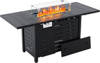 55" Propane Fire Pit Table, 48000 BTU Gas Fire Pit Table with Ignition System, Outdoor Fire Table with Glass Rocks for Patio Garden Backyard, Rain Cover and Wind Guard Glass Included