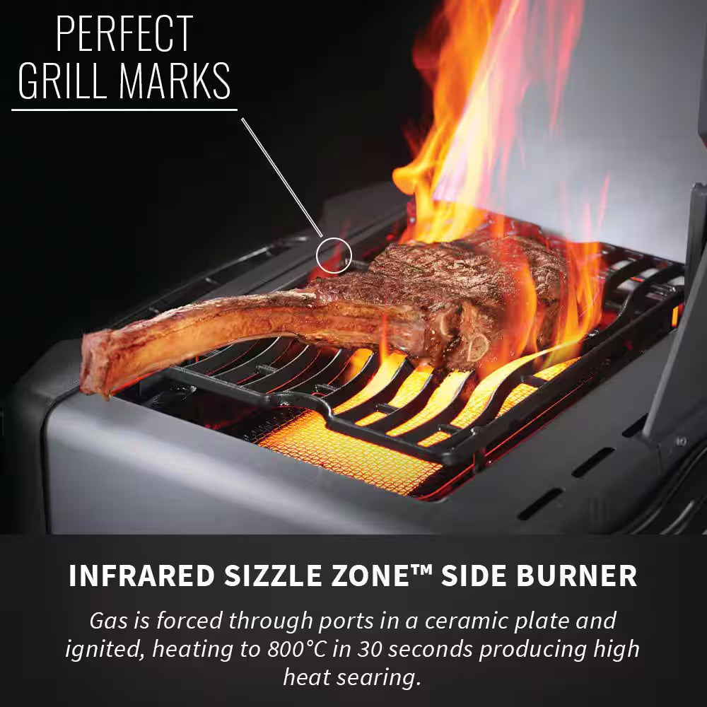 Prestige 500 4-Burner Propane Gas Grill in Stainless Steel with Infrared Side and Rear Burners and Rotisserie Kit
