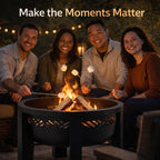 Fire Chief Wood Burning Fire Pit with Tabletop Lid – Modern Outdoor Metal Fire Pit for Patio & Backyard – Premium Heavy Duty Fire Pit Bowl with Multi-Use Side Table (Decorative Bowl)