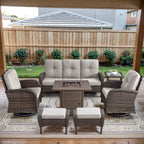 Outdoor Fire Pit Conversation Set, 3-Seat Sofa & Chairs Patio Furniture Set