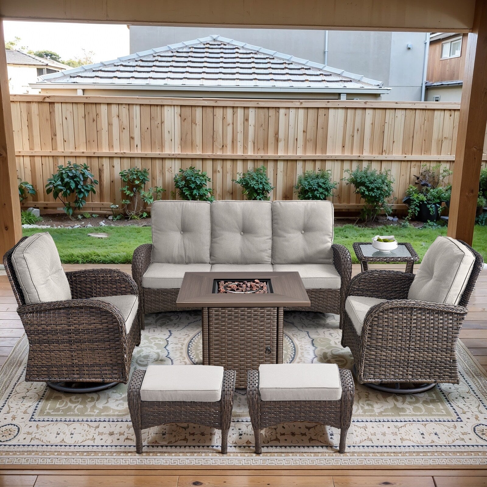 Outdoor Fire Pit Conversation Set, 3-Seat Sofa & Chairs Patio Furniture Set
