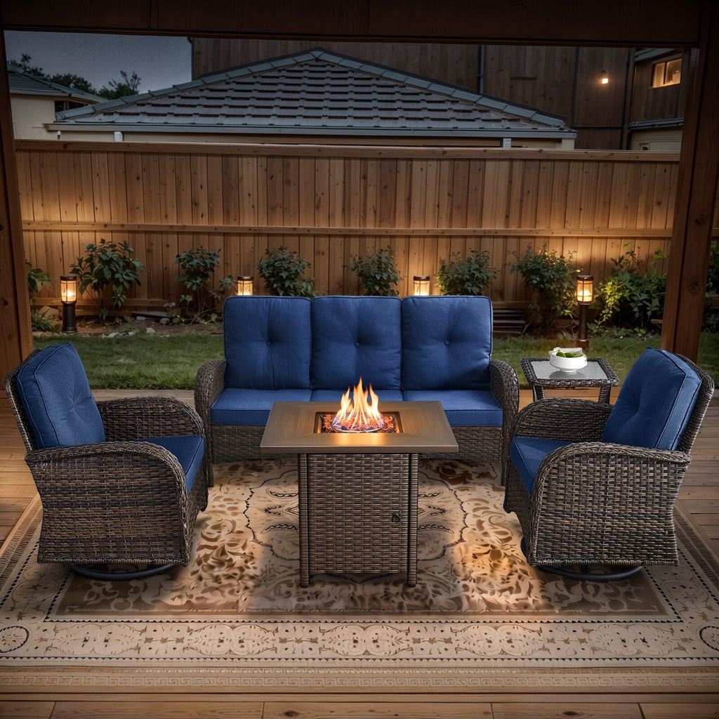 Outdoor Fire Pit Conversation Set, 3-Seat Sofa & Chairs Patio Furniture Set