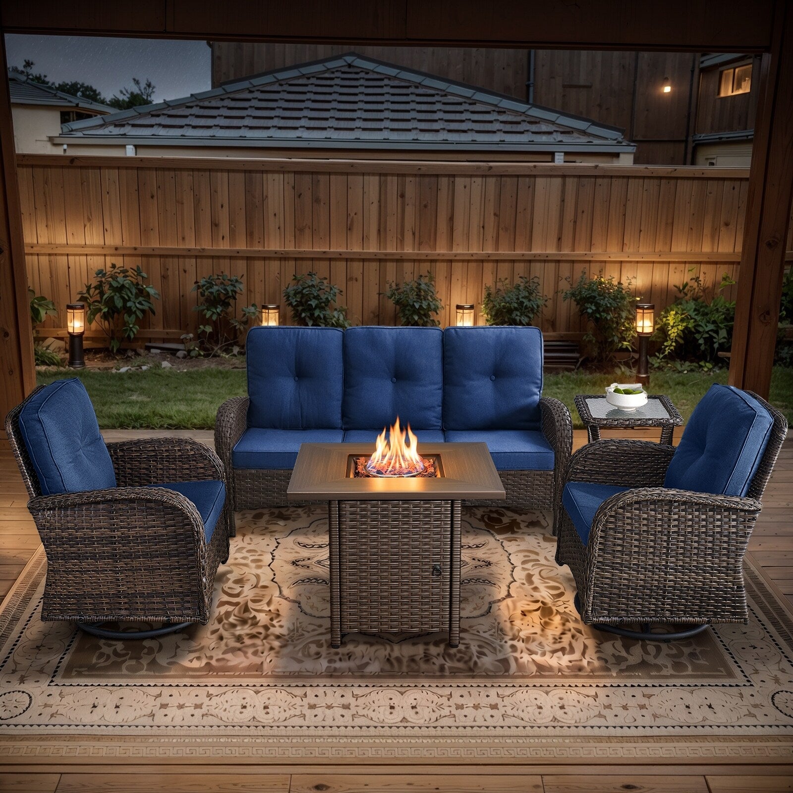 Outdoor Fire Pit Conversation Set, 3-Seat Sofa & Chairs Patio Furniture Set