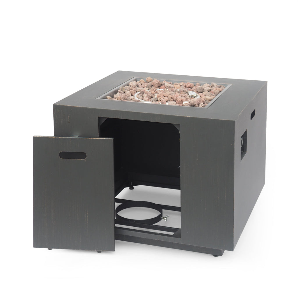 Outdoor Iron Square Propane Fire Pit - Brushed Brown