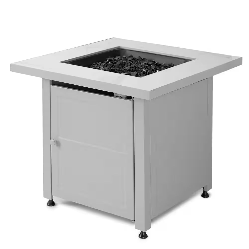 30 In. Gas Fire Pit Table with Cover, Black Glass