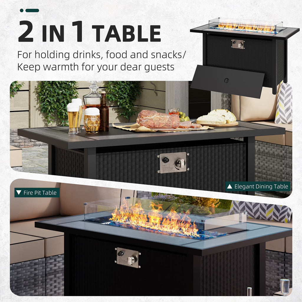 45" Propane Fire Pit Table 50,000 BTU Steel Gas Fire Pit with Removable Lid & Waterproof Cover and Tables