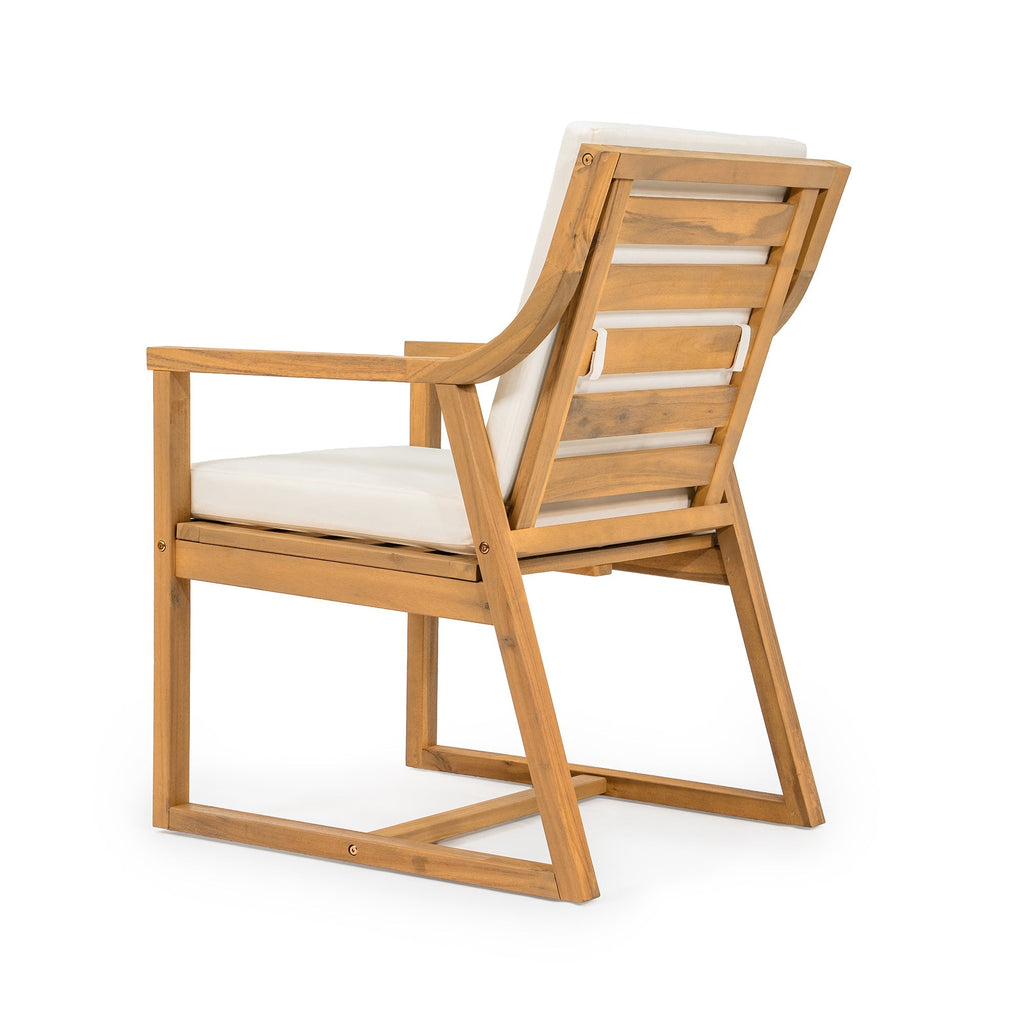 Patio Dining Chair Set of 2, Wood Outdoor Armchairs with Removable Cushions