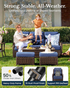 7-Piece Luxury Patio Furniture Set with 6" Thick Cushions, Weather-Resistant Wicker High Back Swivel Rocker Chairs, Senior-Friendly Outdoor Sofa Set for Large Deck, Yard and Poolside, Blue(V2)