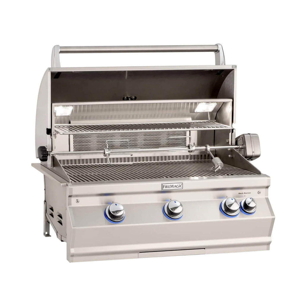 Fire Magic Aurora 30-Inch Multi-User Built-In Grill with Analog Thermometer & Rotisserie Kit