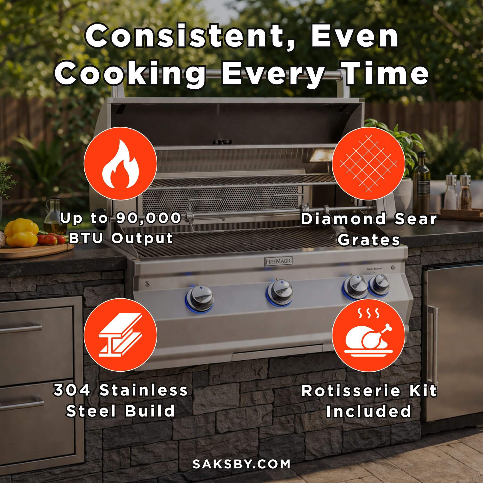 Fire Magic Aurora 36-Inch Multi-User Built-In Grill with Analog Thermometer & Rotisserie Kit