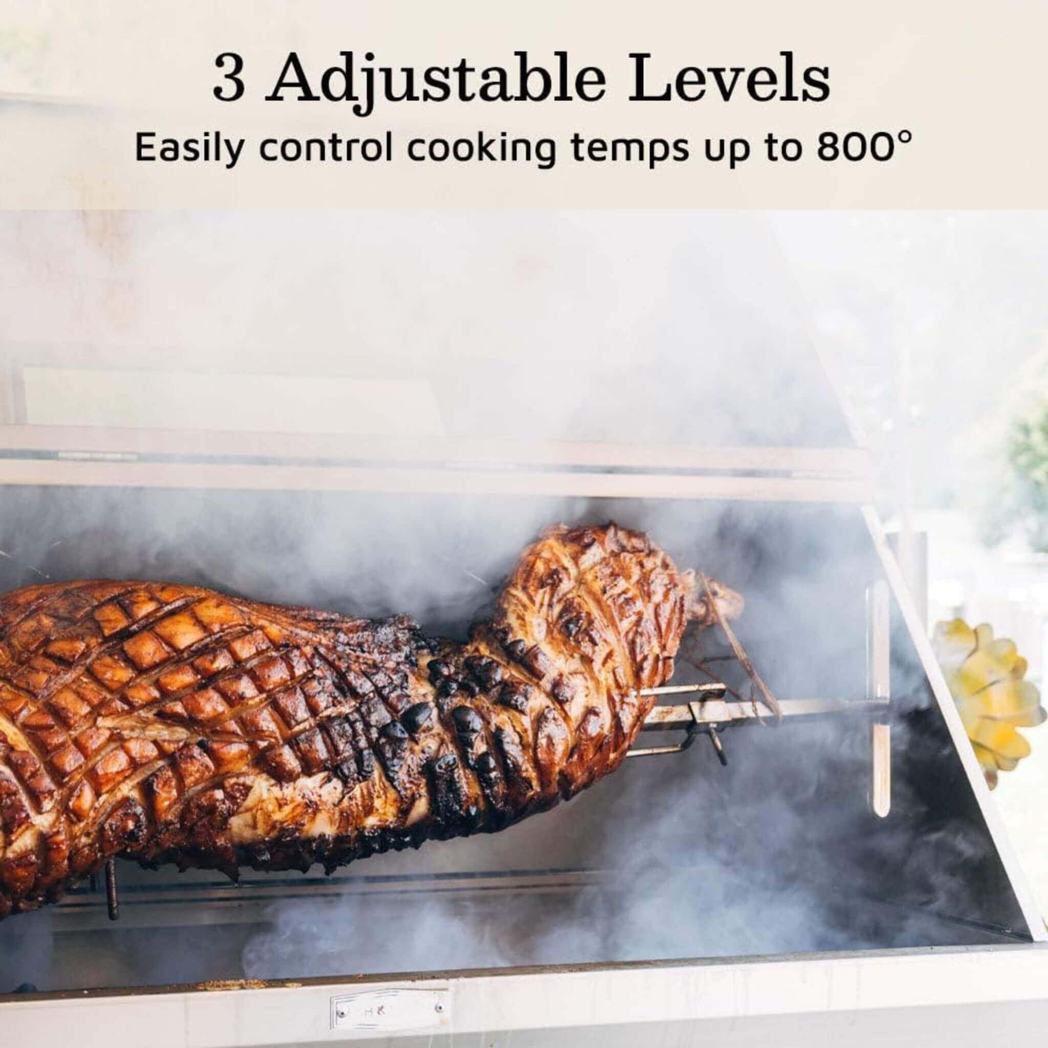 Heavy-Duty Commercial 125 LB Portable Electric Stainless Steel Hooded BBQ Rotisserie Grill With Viewing Window