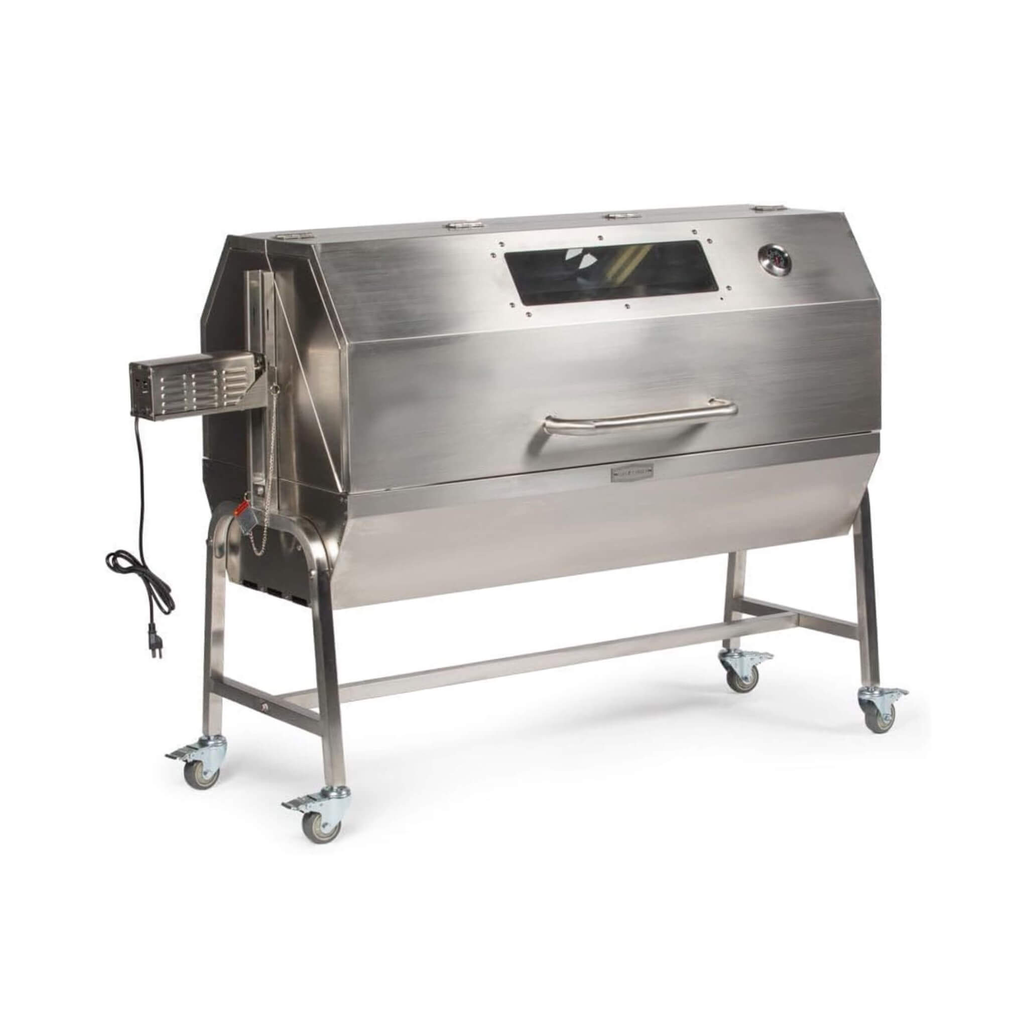 Heavy-Duty Commercial 125 LB Portable Electric Stainless Steel Hooded BBQ Rotisserie Grill With Viewing Window