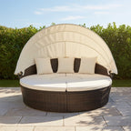 Alora Large 76-Inch Outdoor Patio Rattan Daybed Sofa W/ Adjustable Table Top, Canopy & 3 Pillows