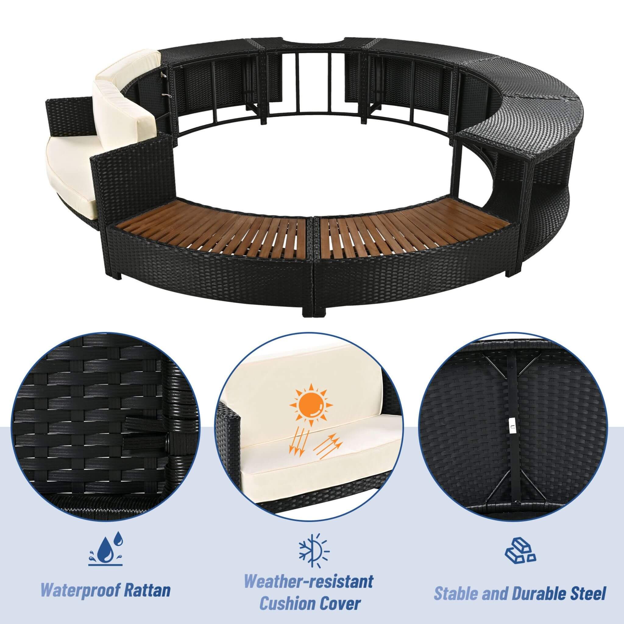 Alora Large Premium Surround Spa Patio Rattan Sofa Set With Storage Compartments And Cushions