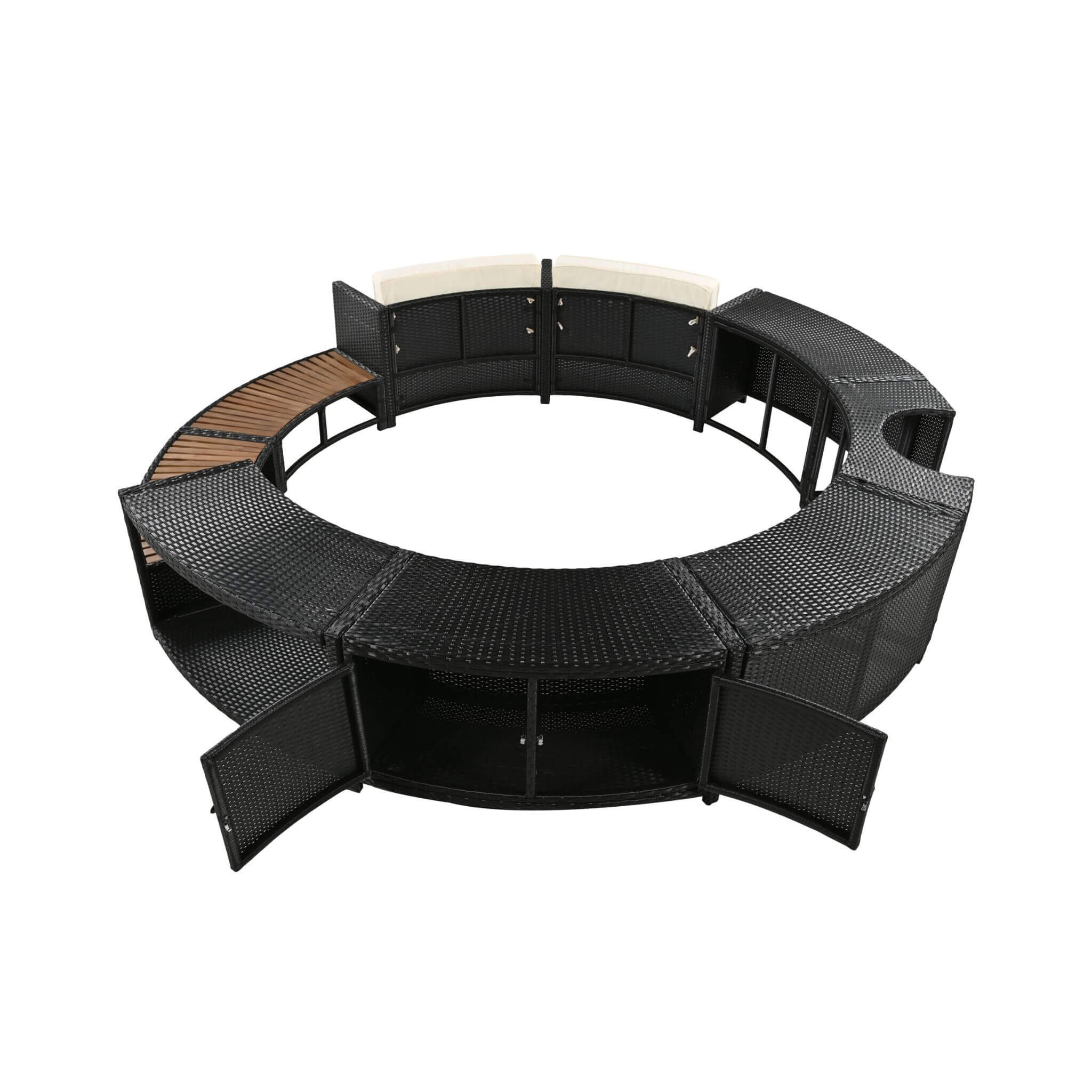 Alora Large Premium Surround Spa Patio Rattan Sofa Set With Storage Compartments And Cushions