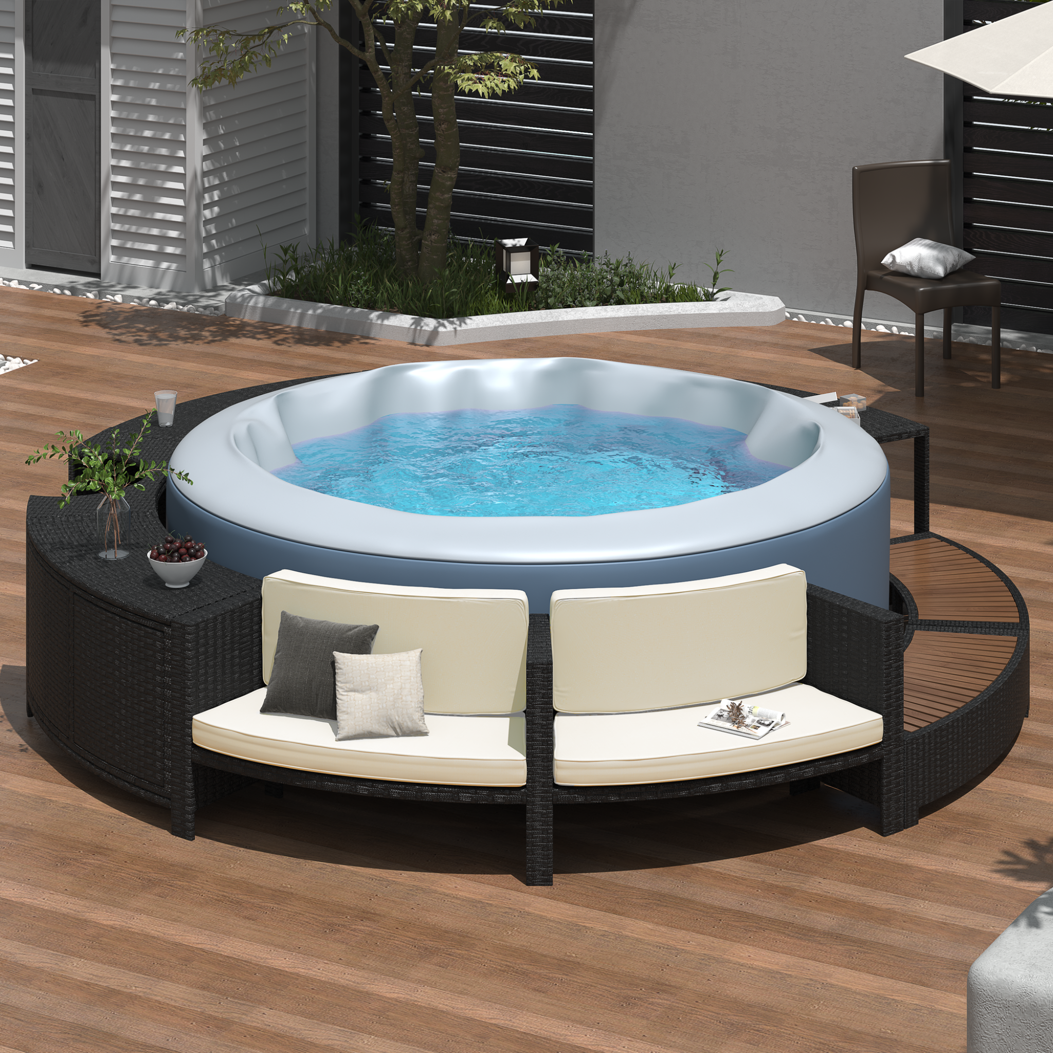 Alora Large Premium Surround Spa Patio Rattan Sofa Set With Storage Compartments And Cushions