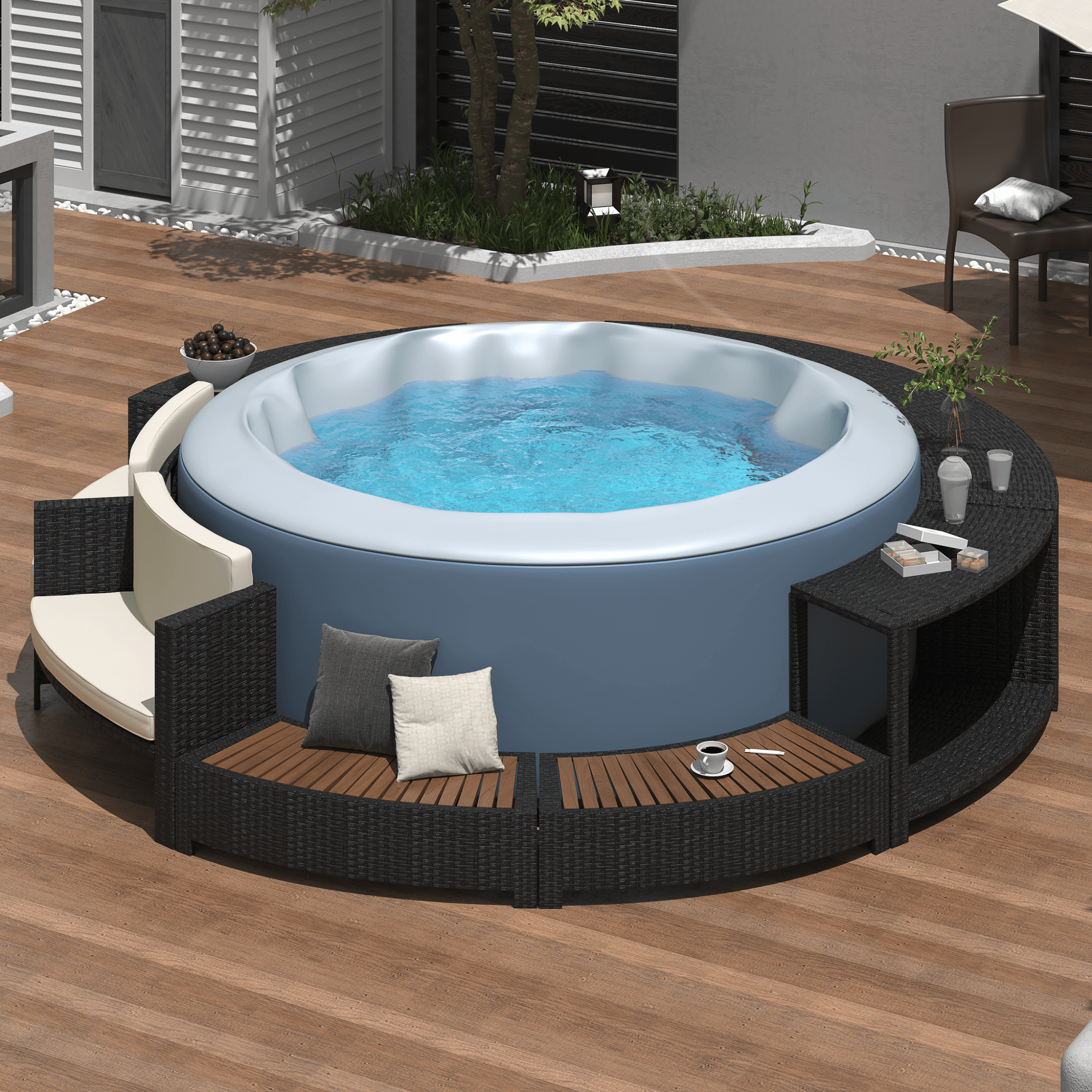 Alora Large Premium Surround Spa Patio Rattan Sofa Set With Storage Compartments And Cushions