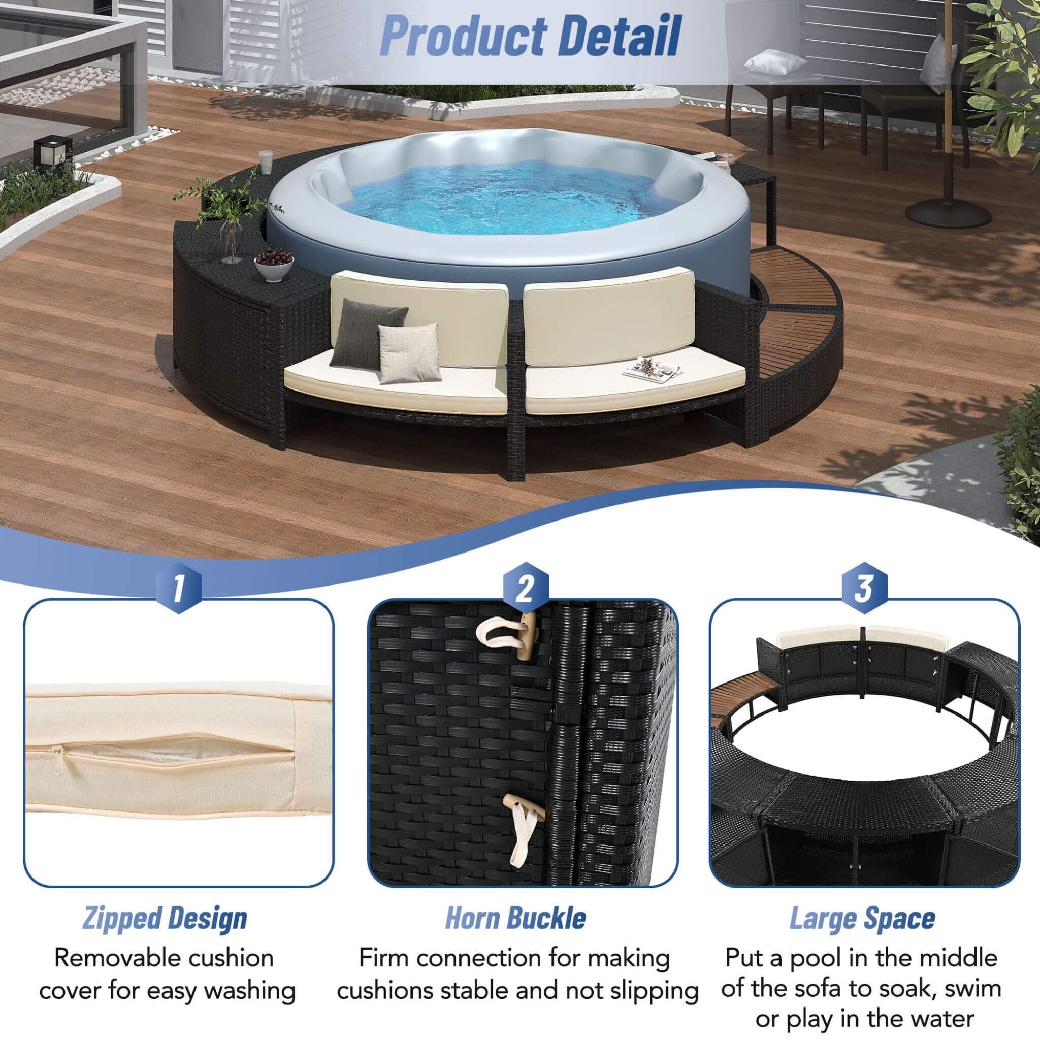 Alora Large Premium Surround Spa Patio Rattan Sofa Set With Storage Compartments And Cushions